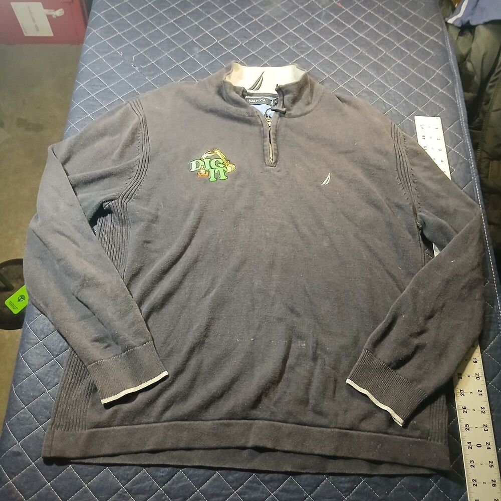 Nautica Mens Sport 1/4 Zip Athleisure Charcoal Gray Casual Pullover Sz XL Dig It